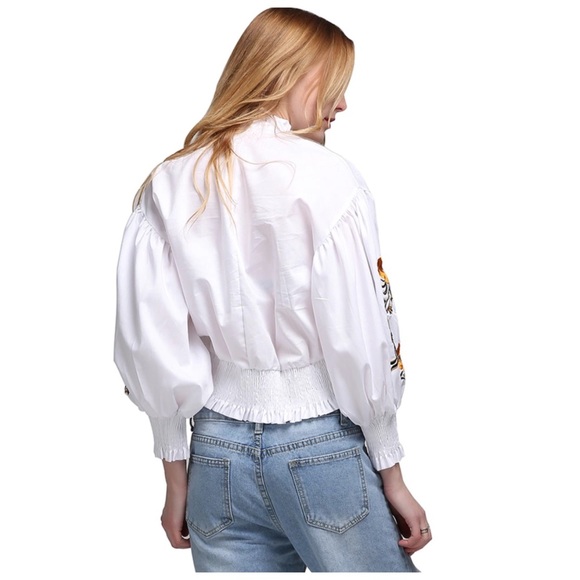 🍁White Embroidery Puff Sleeve Top - Picture 6 of 7